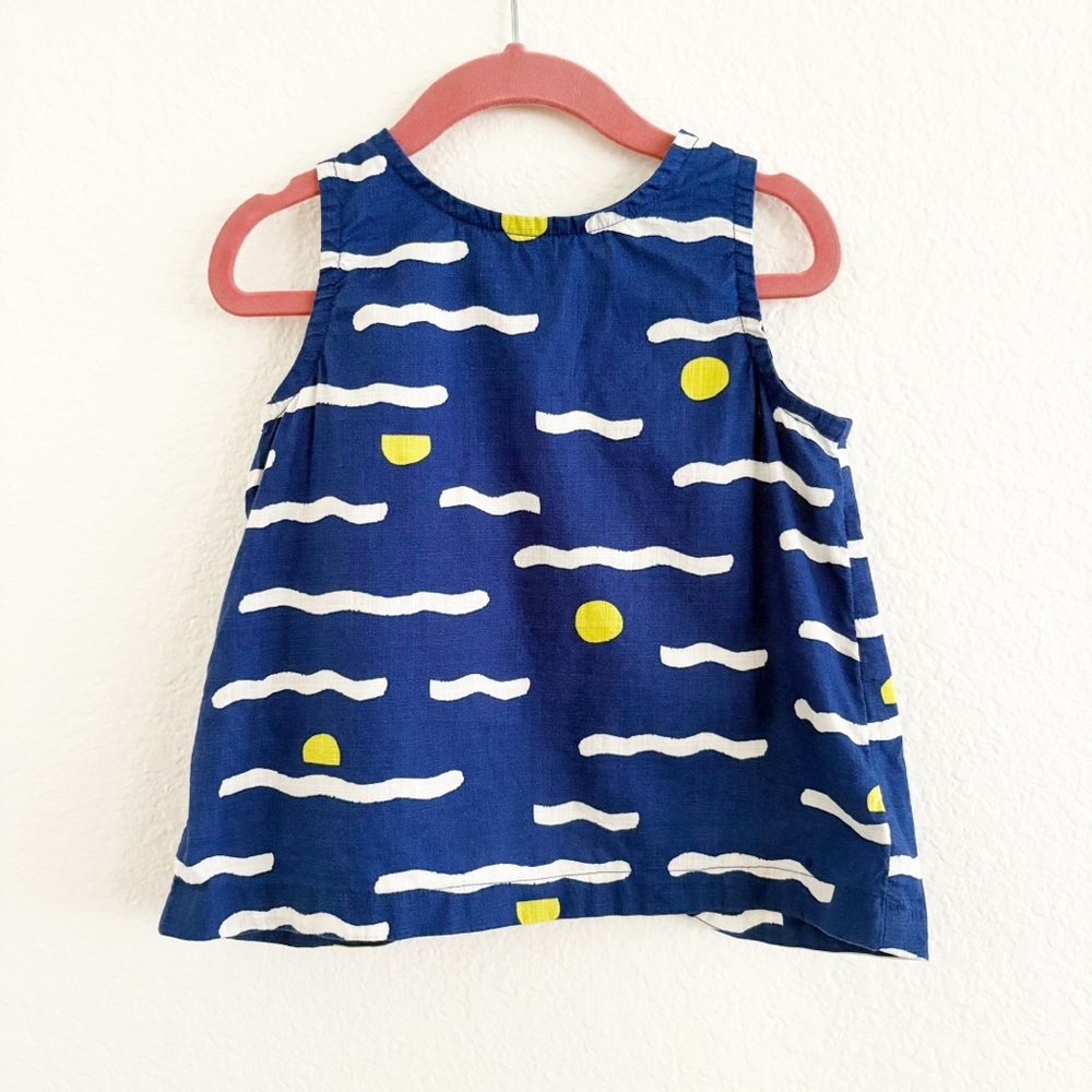 Hanna Andersson Mellow Waves Girls Crossback Blue and Yellow Shell Tank Top